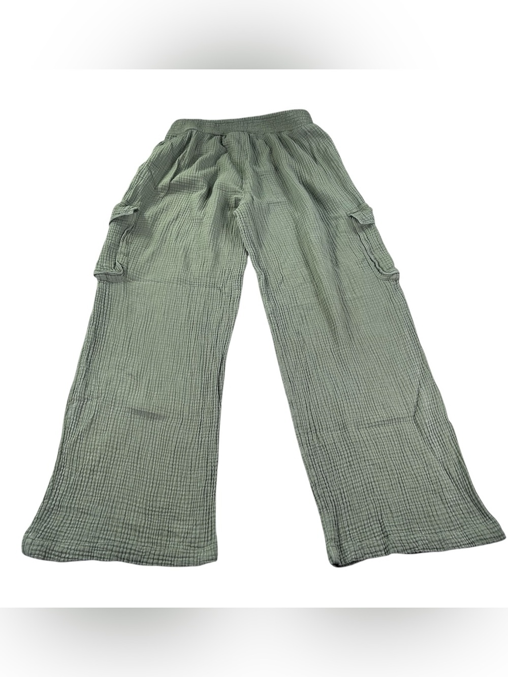 Aerie High Waisted Gauze Cargo Pants Large Long Olive Green Wide Leg Boho